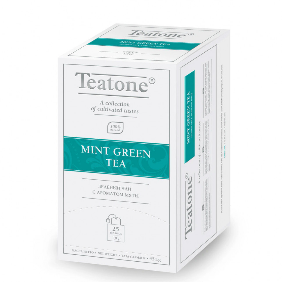 Чай Teatone Mint Green Tea (Чай зеленый с ароматом мяты) в пакетиках, 25шт.