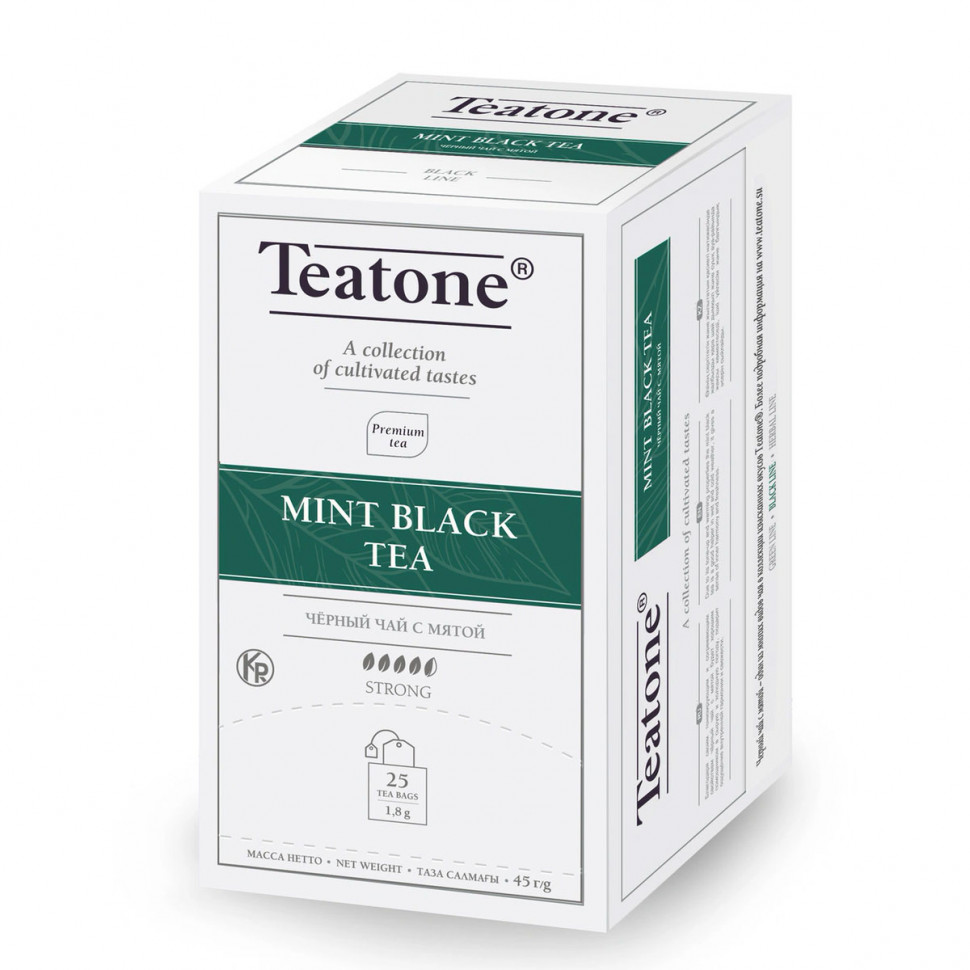 Чай Teatone Mint Black Tea (Чай черный с ароматом мяты) в пакетиках, 25шт.