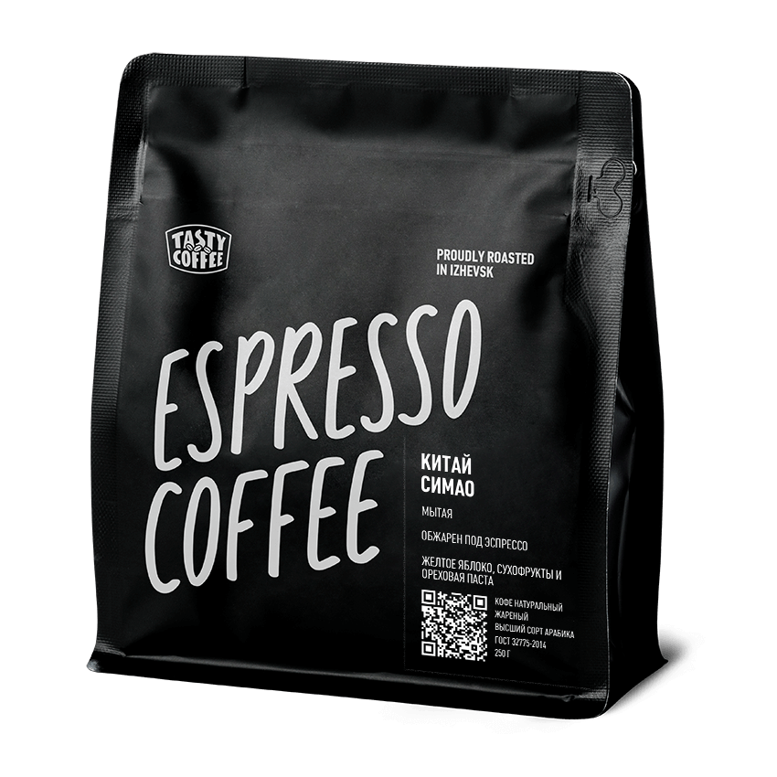 Кофе в зернах Tasty Coffee Китай Симао, моносорт эспрессо, в зернах, 250г