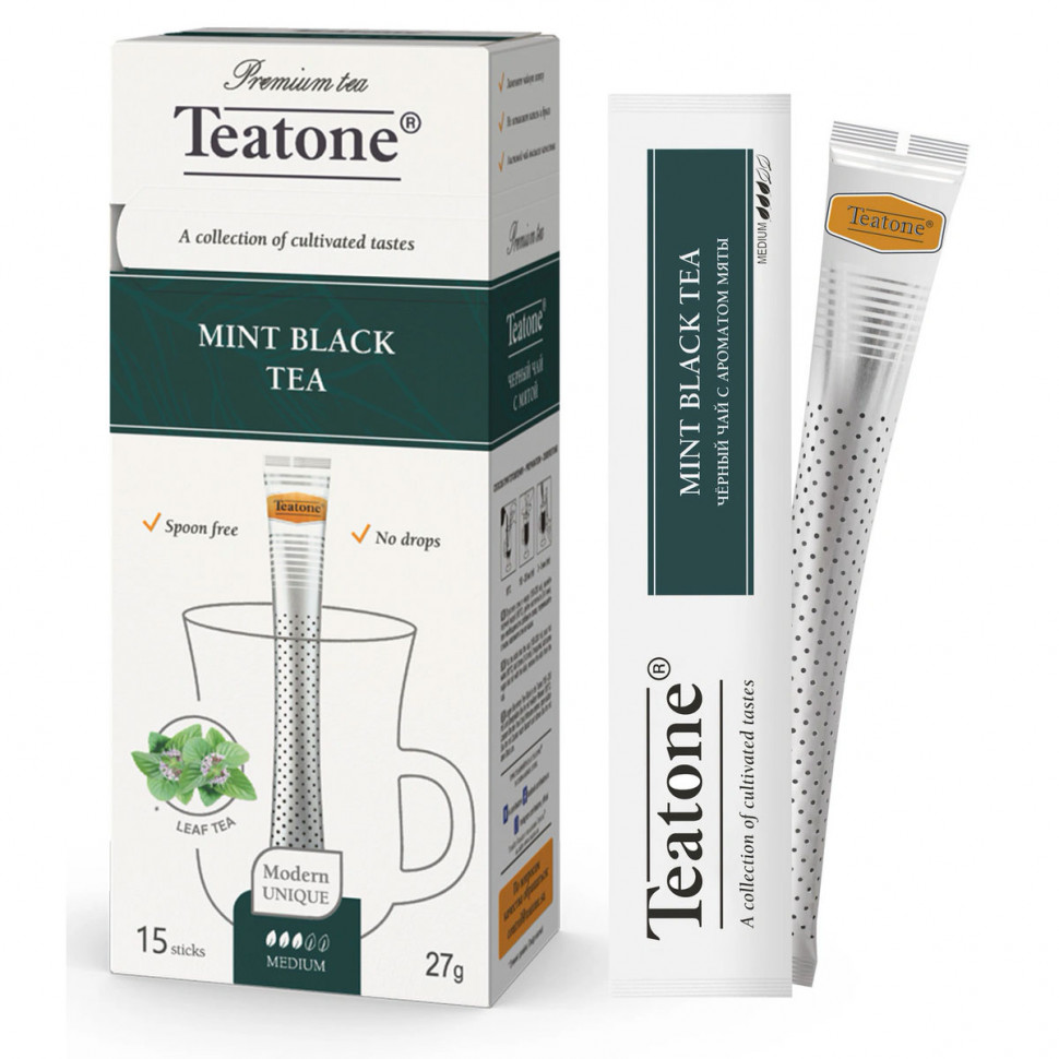 Чай Teatone Mint Black Tea (Чай черный с ароматом мяты) в стиках, 15шт