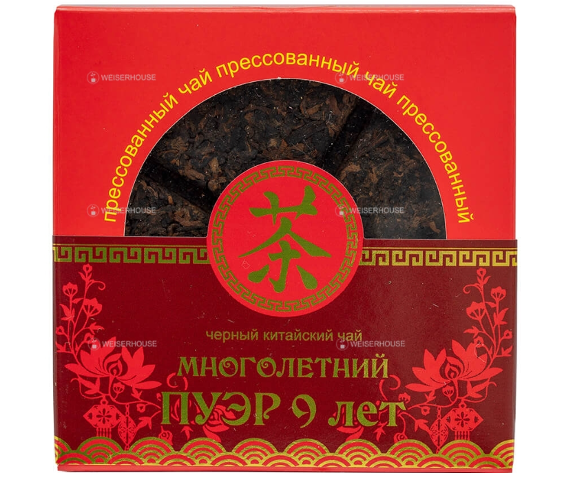 Чай Weiserhouse Многолетний Пуэр (9 лет), плитка в коробочке, прессованный, 50г