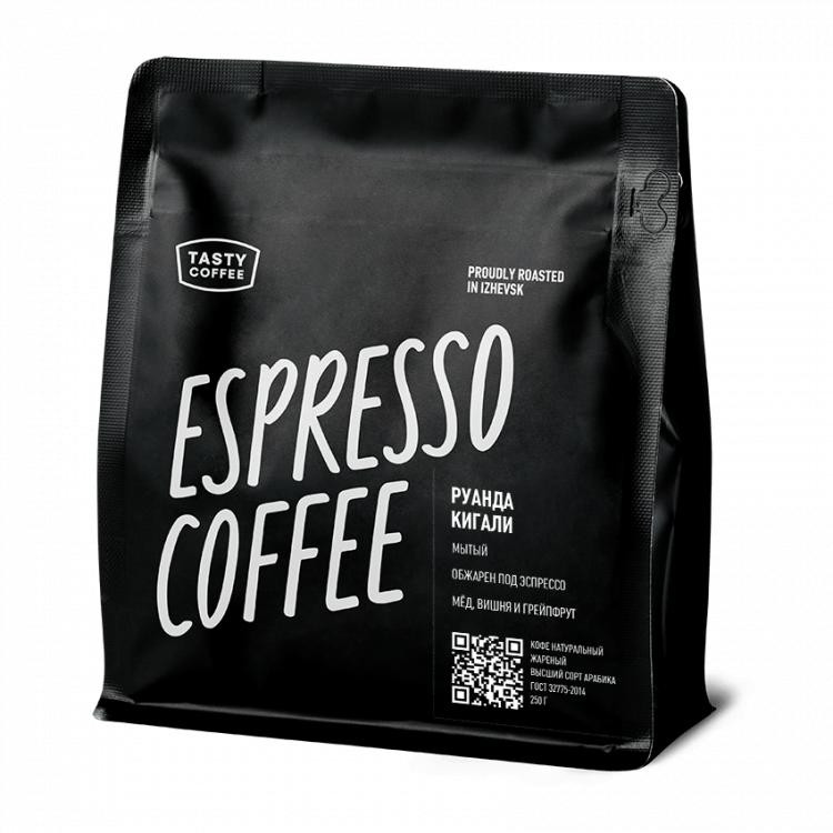 Кофе в зернах Tasty Coffee Руанда Кигали, моносорт эспрессо, в зернах, 250г