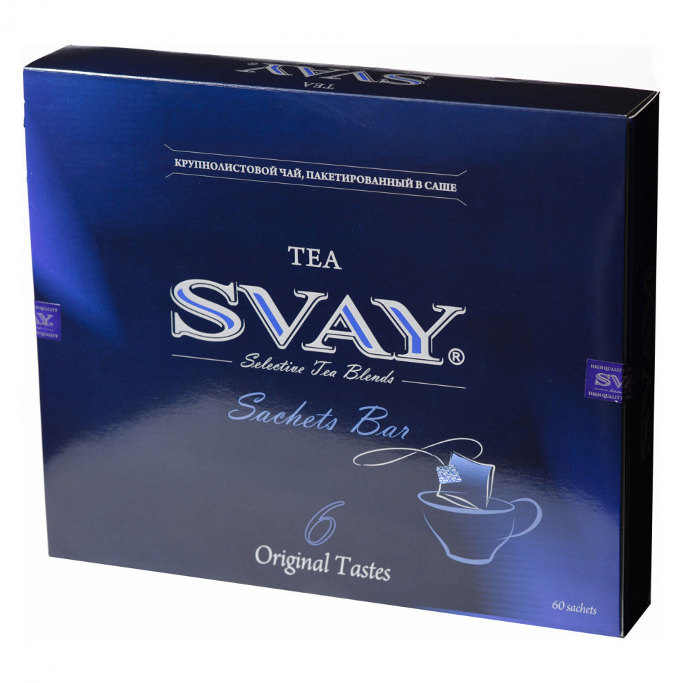 Чай Svay Sachets Bar (Набор чёрного, зелёного, травяного чая, 6 вкусов), в пакетиках, 60шт