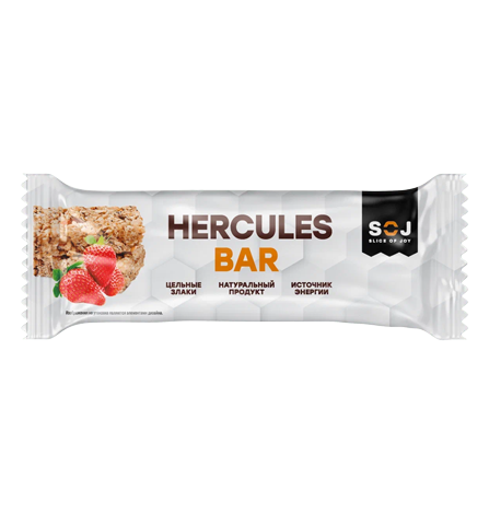 Злаковый батончик Геркулес "Hercules bar" с клубникой, 40г.