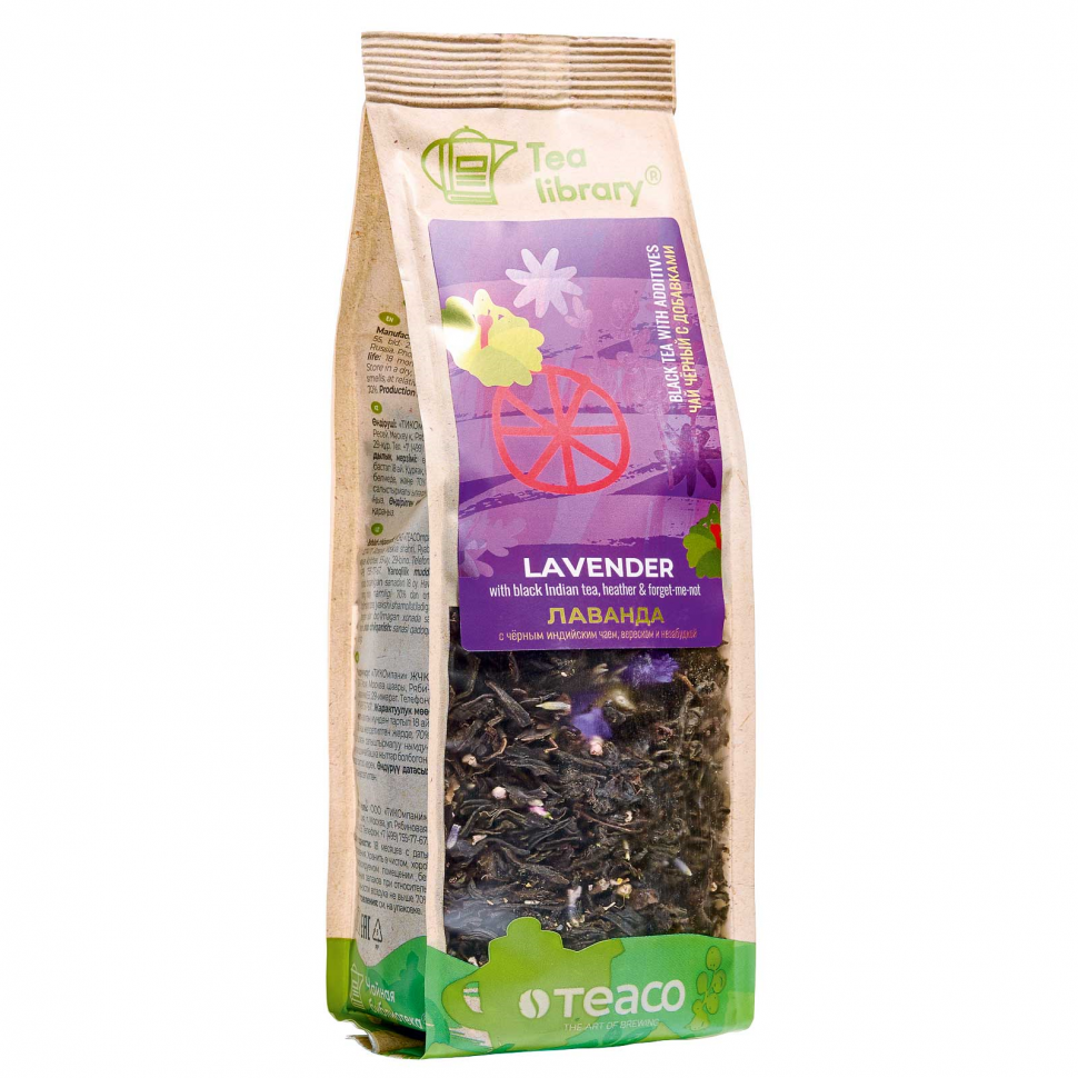 Чай Teaco Чайный напиток Лаванда с черным индийским чаем, вереском и незабудкой, 100г