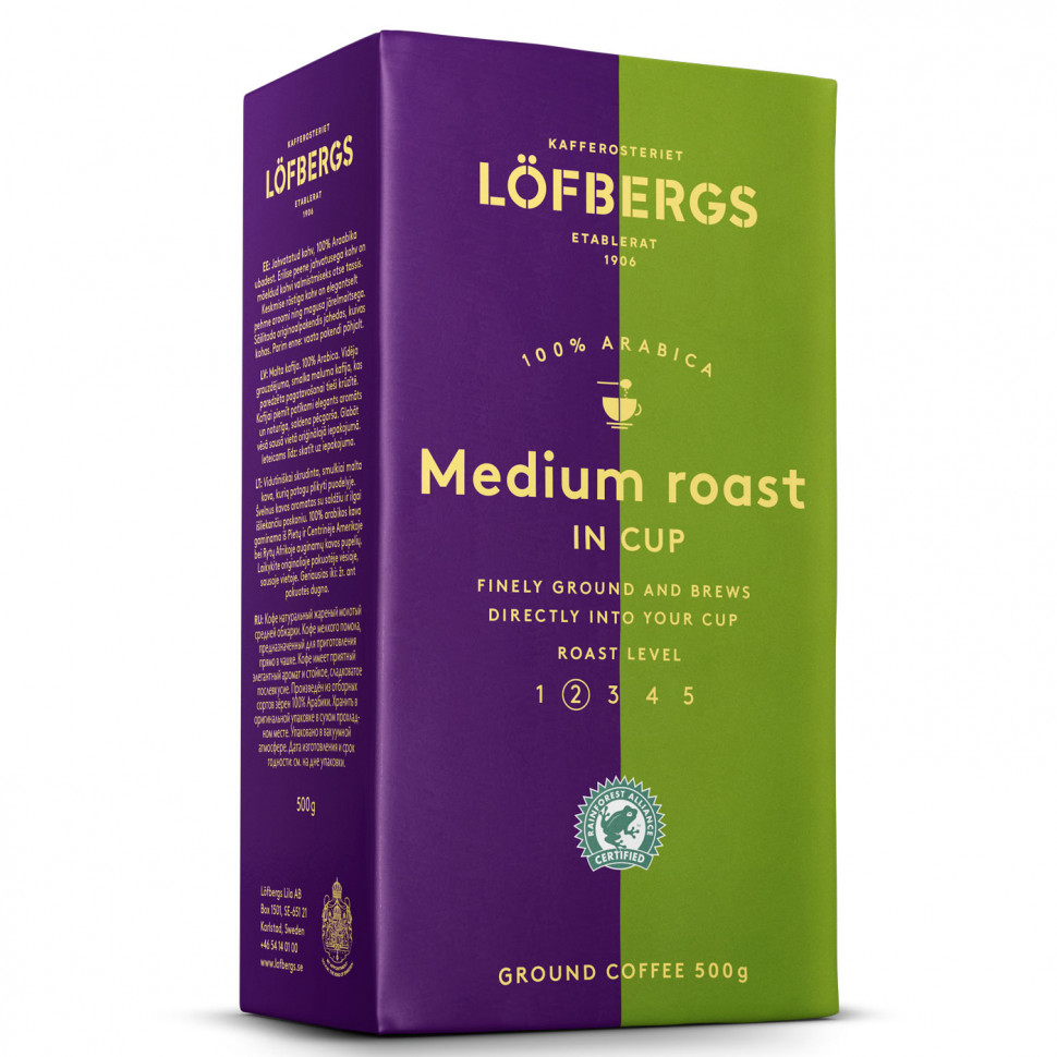 Кофе молотый Lofbergs Medium Roast in Cup (средней обжаки, для заваривания в чашке), молотый, 500г
