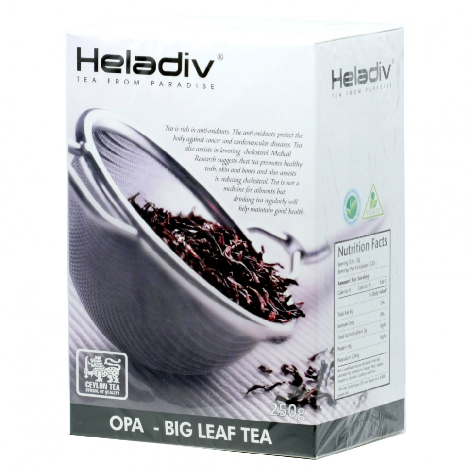 Чай Heladiv OPA Big Leaf Tea (Крупнолистовой чай, дизайн с ситечком), черный листовой, 250г