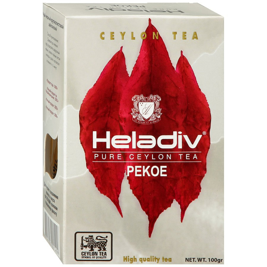 Чай Heladiv Pure Ceylon Tea PEKOE (Цейлонский чай, дизайн 3 листа), черный листовой, 100г