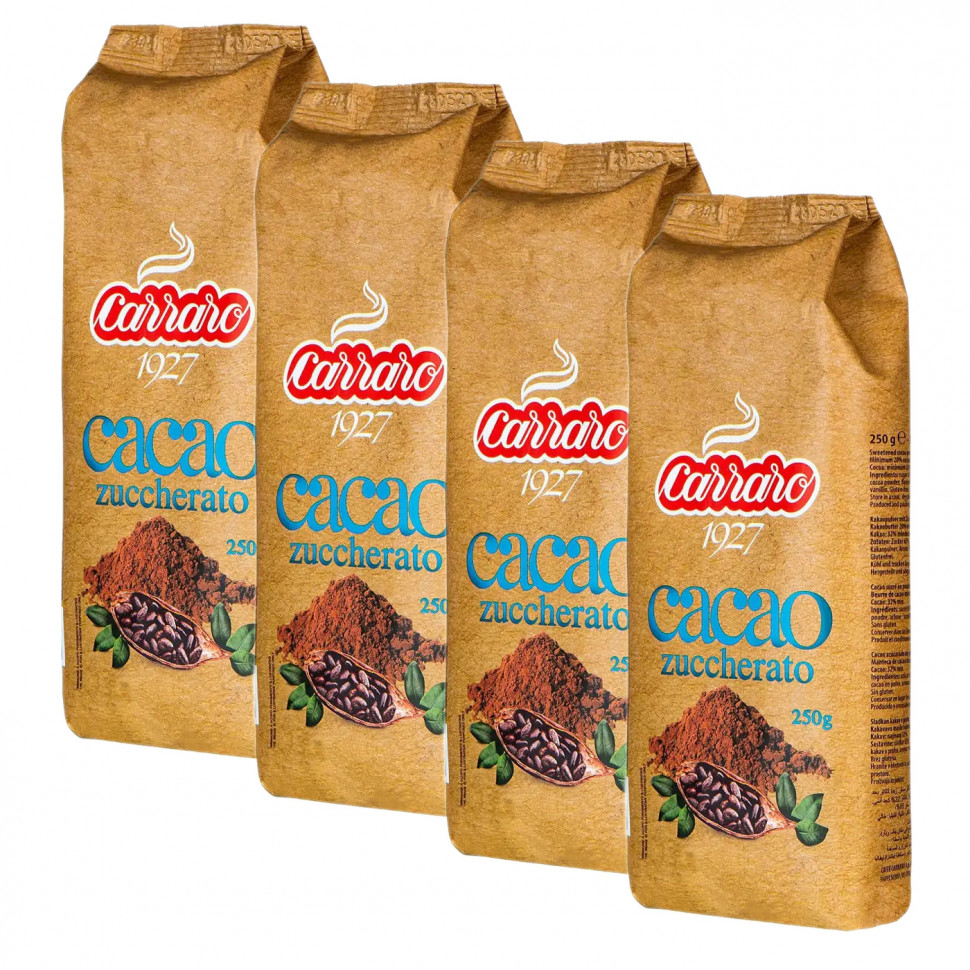 Какао Carraro Cacao Zuccherato (Какао с сахаром), 4x250г