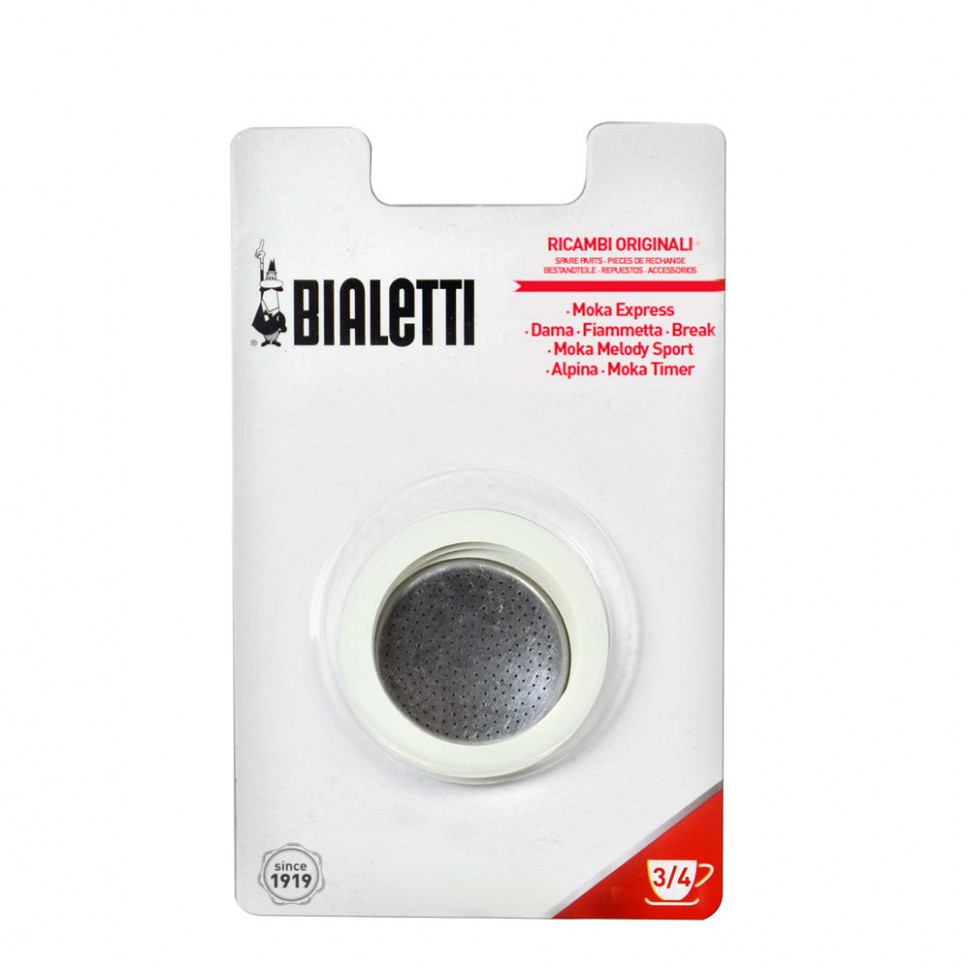 Кофеварка 3 уплотнителя + 1 фильтр на 3/4 порций (для алюминиевых кофеварок) Bialetti